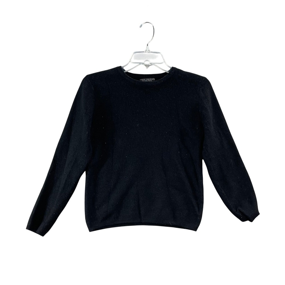Sarah Spencer Sweater Womens Medium Black Italian Merino Wool Crew Neck Pullover